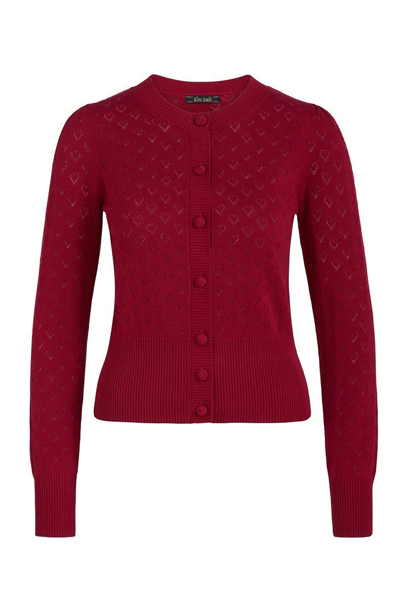 King Louie Cardi Puff Heart Ajour In Beaujolais Red