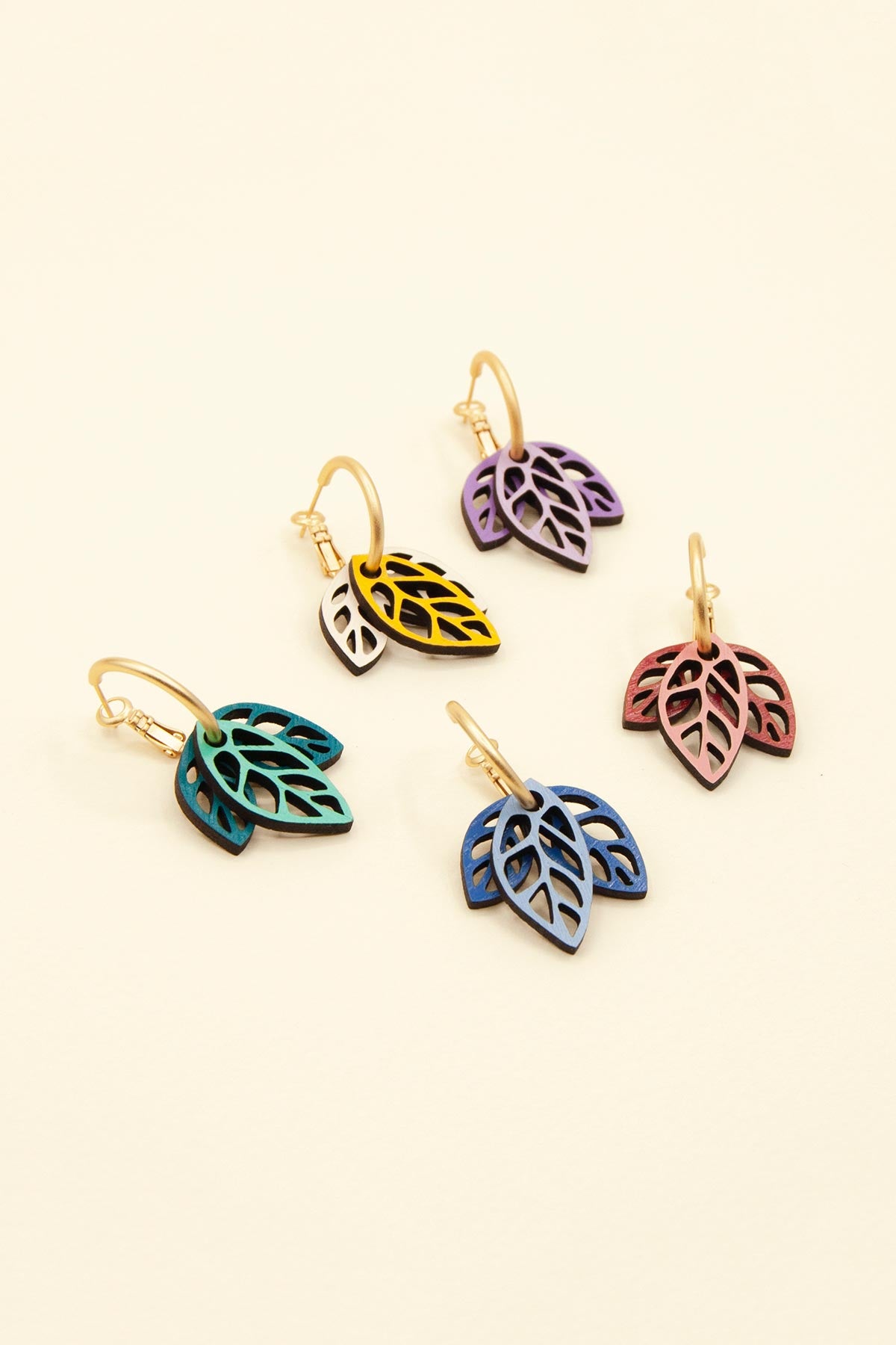 Materia Rica Rustling Leaves Drop Hoop Wooden Earrings In Violet