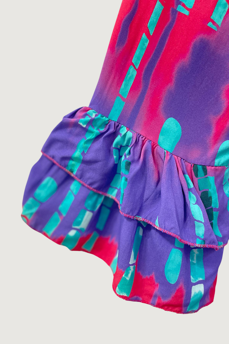 Mia Strada Tie Dye Shirred Waist Dress In Pink + Purple