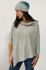 Aura Que Risi Luxury Soft Fine Knit Merino Cowl Poncho In Light Grey