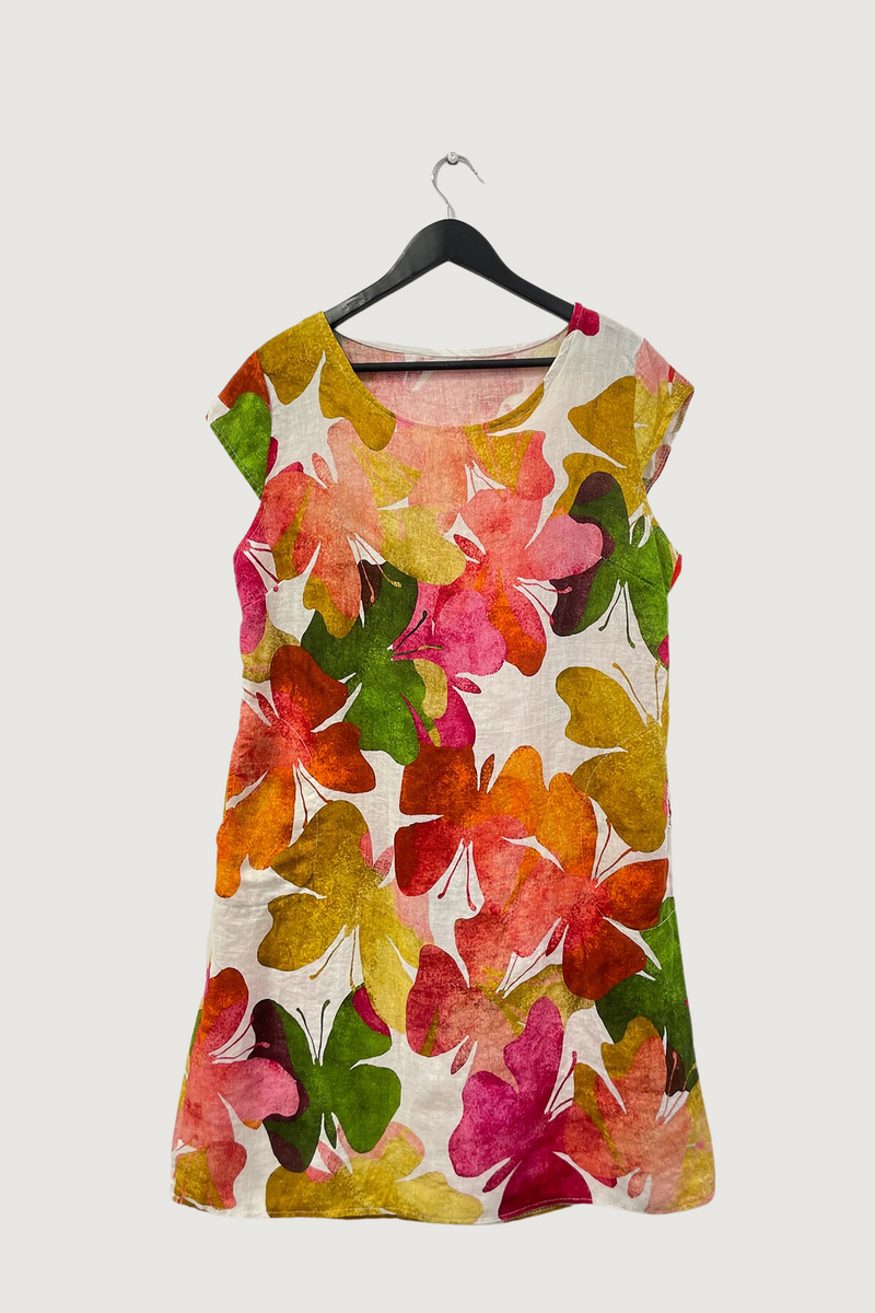 Mia Strada Butterfly Print Linen Panelled Dress
