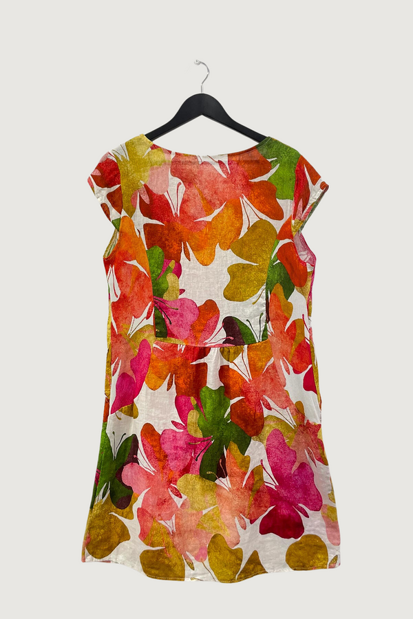 Mia Strada Butterfly Print Linen Panelled Dress