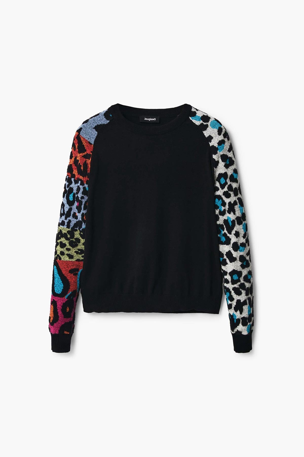 Animal Print Sleeves Jumper In Black