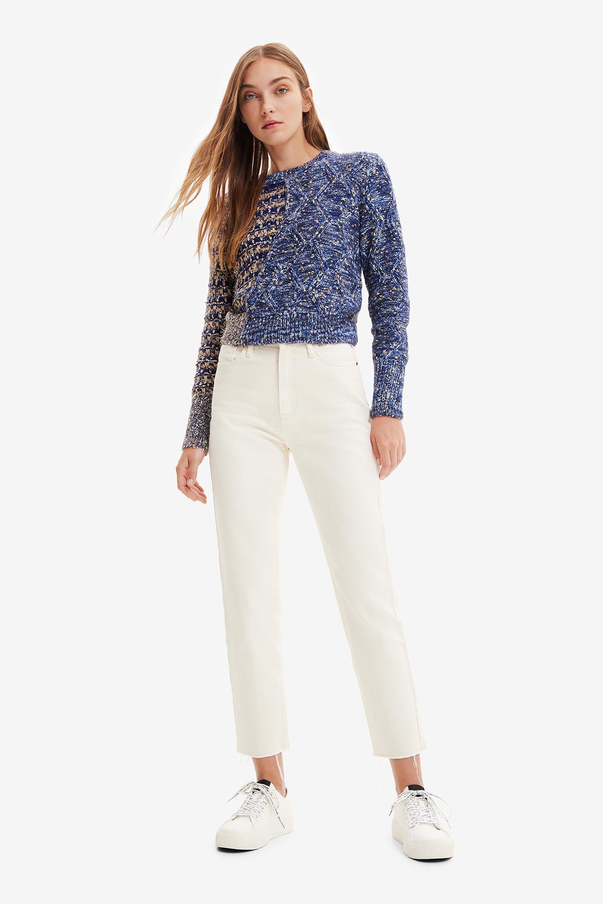 Desigual Hybrid Chunky Knit Jumper In Marine