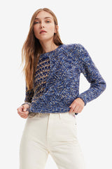 Desigual Hybrid Chunky Knit Jumper In Marine