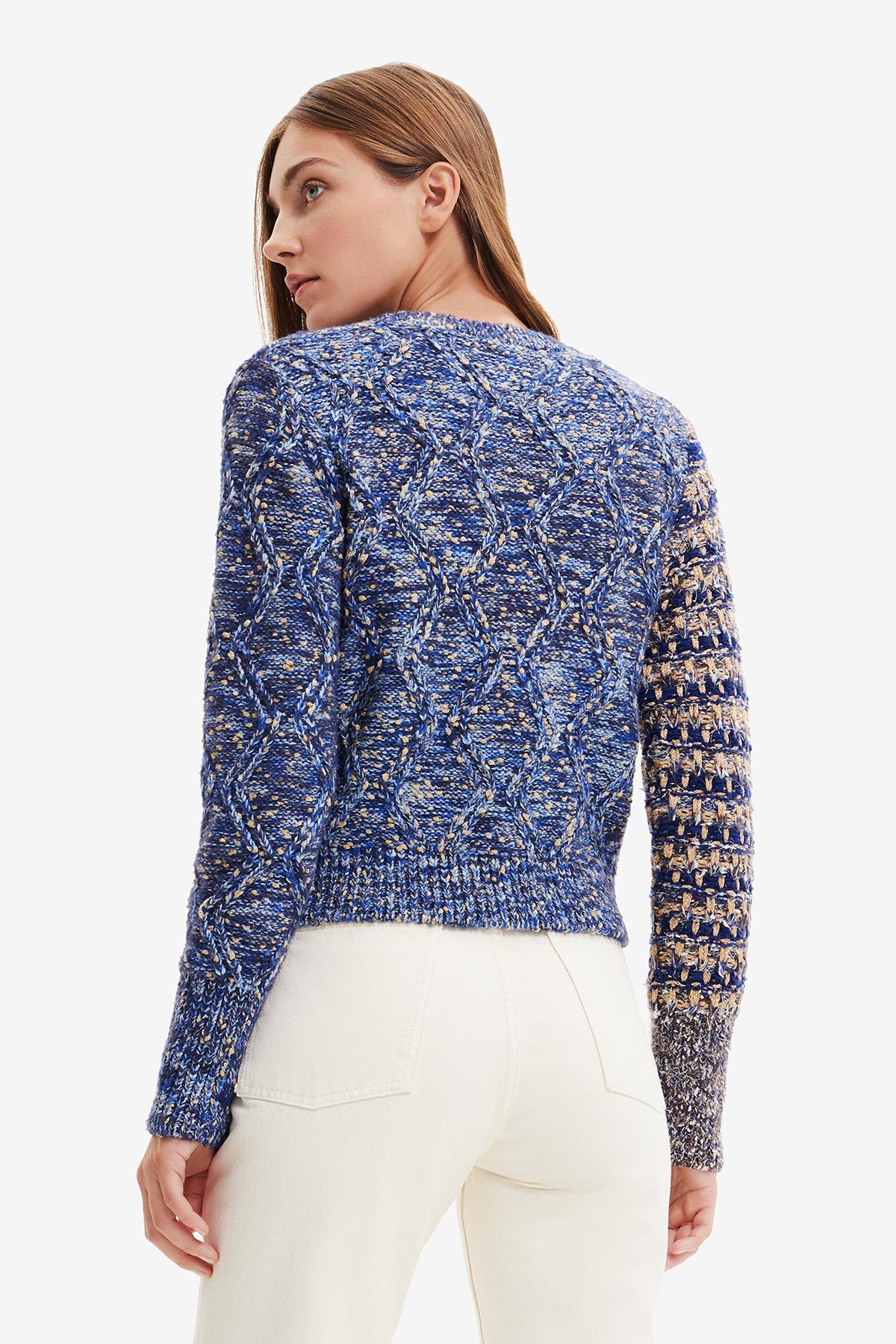 Desigual Hybrid Chunky Knit Jumper In Marine