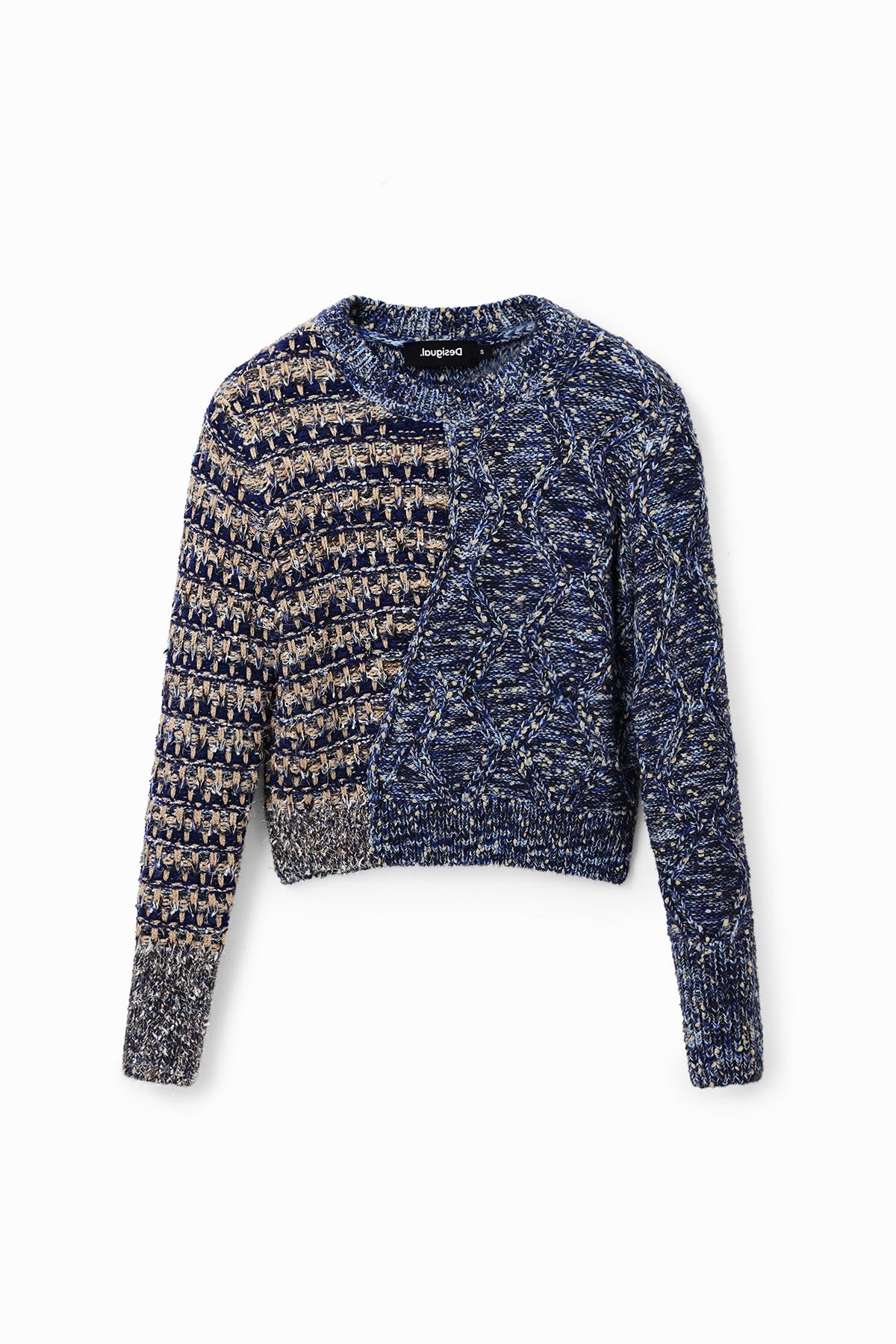 Desigual Hybrid Chunky Knit Jumper In Marine