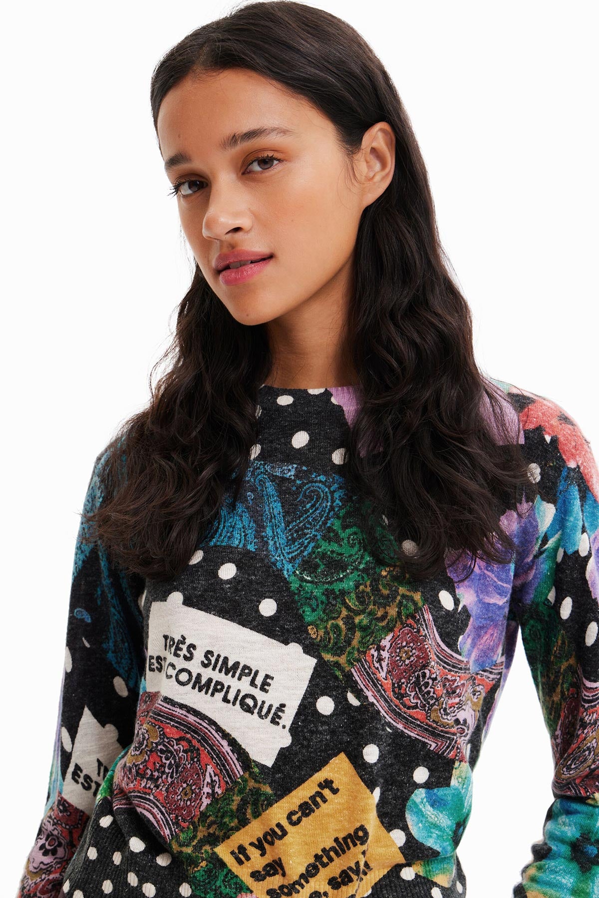 Desigual Polka Dot And Paisley Jumper In Black