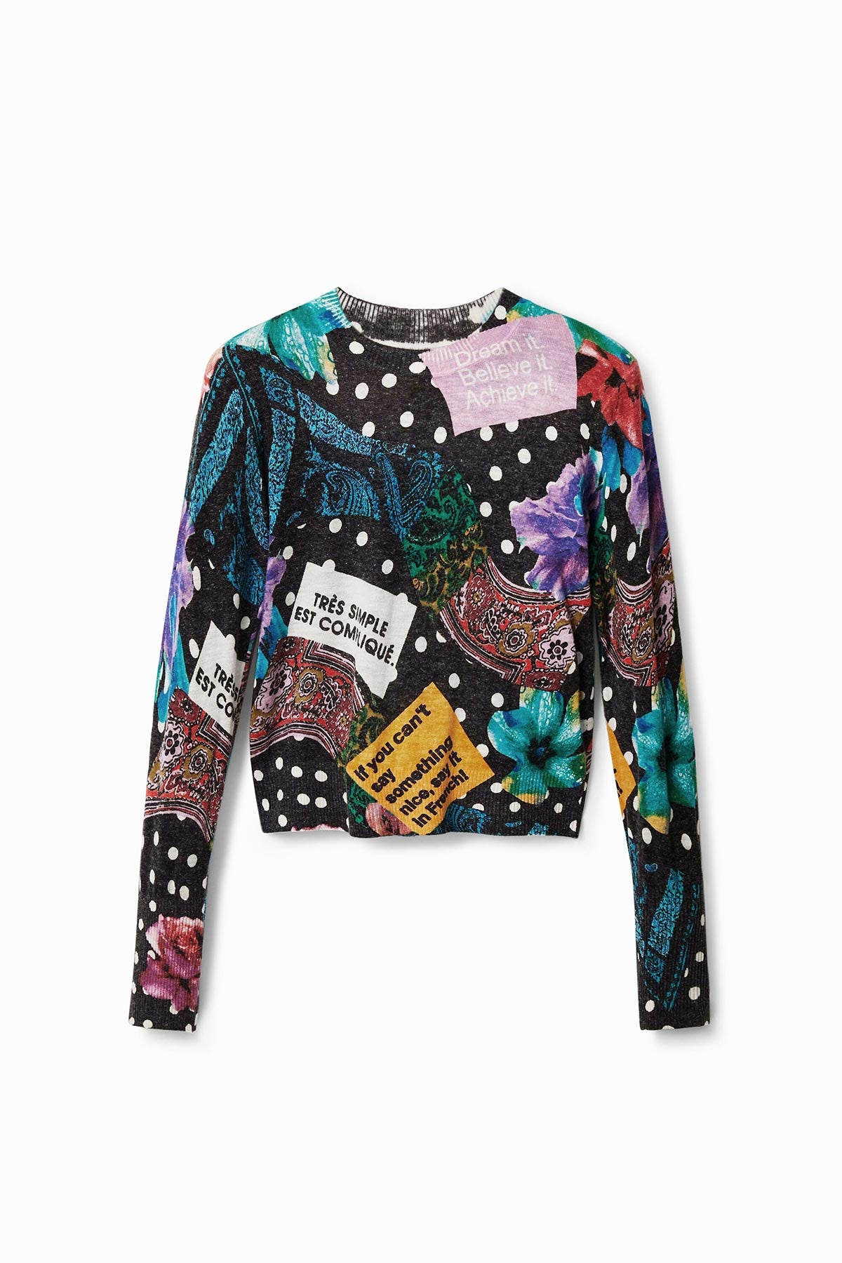 Desigual Polka Dot And Paisley Jumper In Black