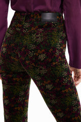 Desigual Floral Print Corduroy Trousers In Khaki