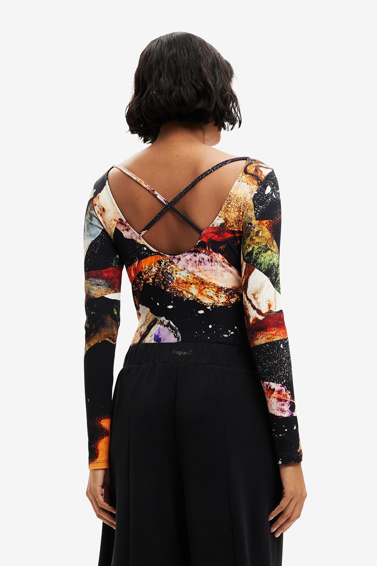 Desigual Digital Print Slim Bodysuit In Black