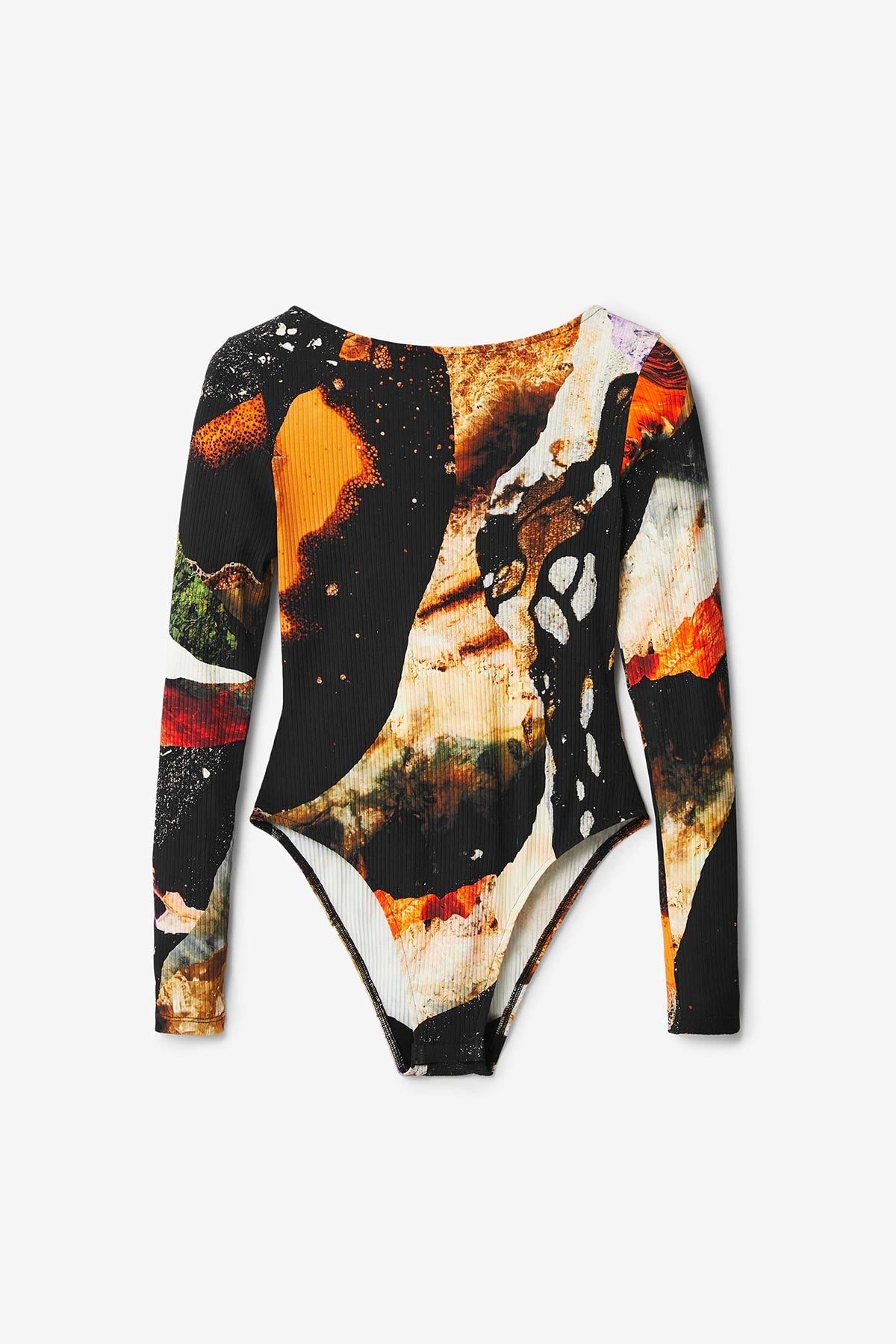 Desigual Digital Print Slim Bodysuit In Black