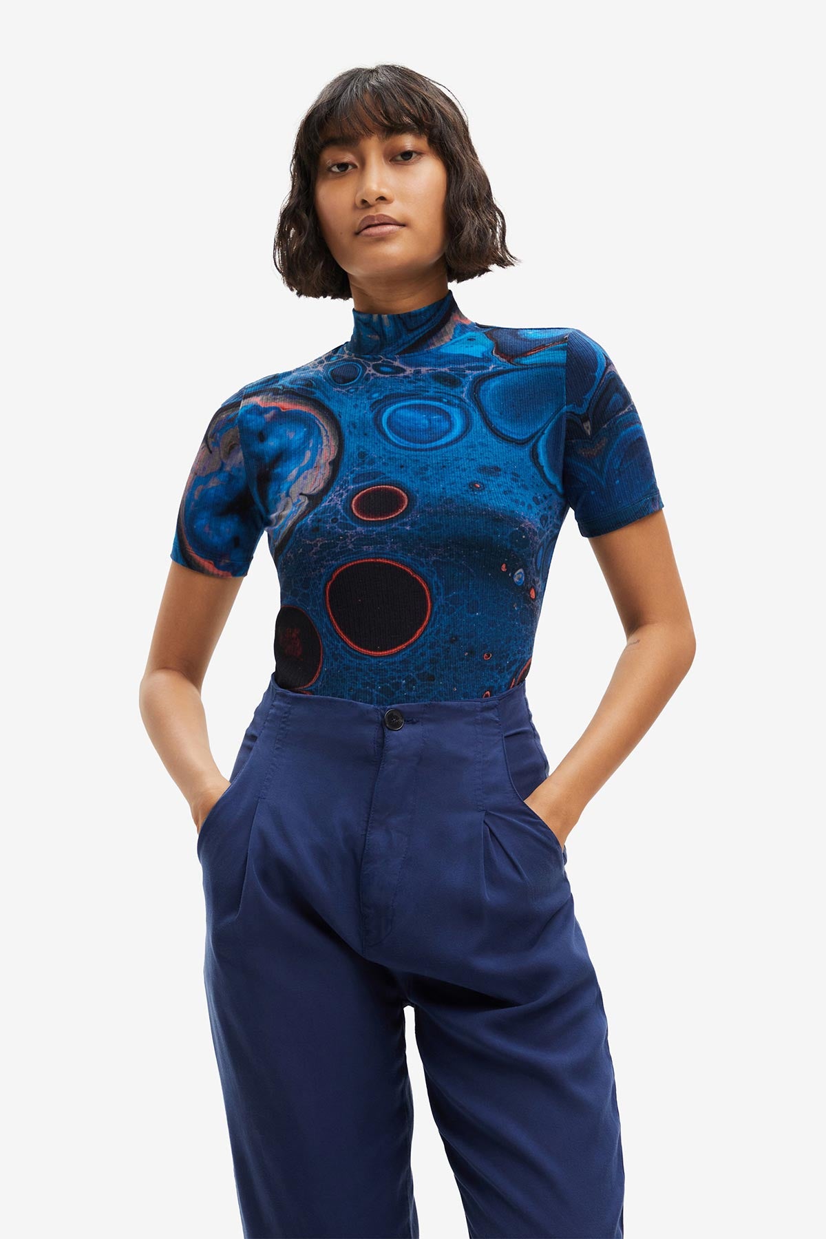 Desigual Print Arty T-shirt In Marine