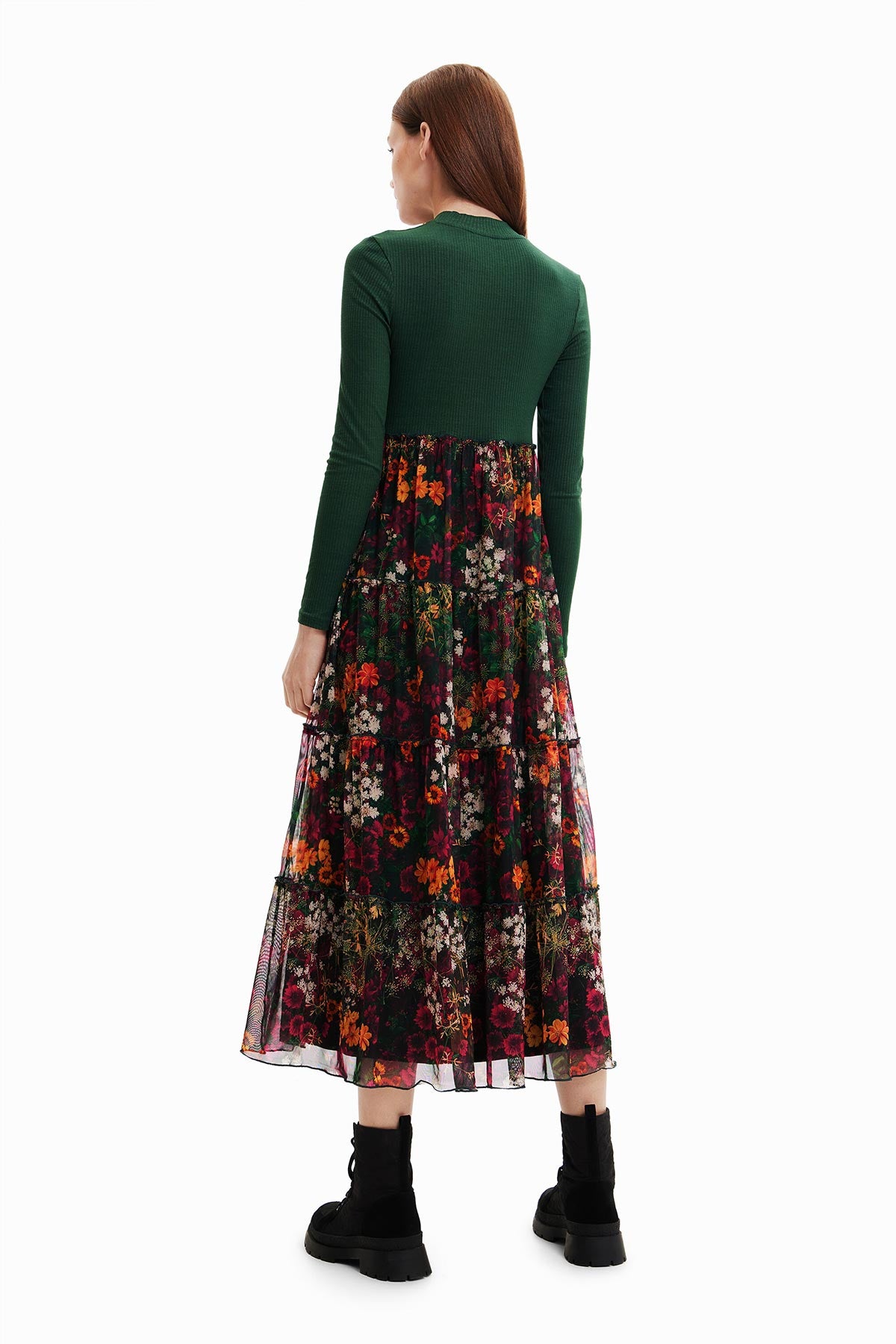 Desigual Long Dress With Tulle Skirt In Green