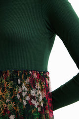 Desigual Long Dress With Tulle Skirt In Green