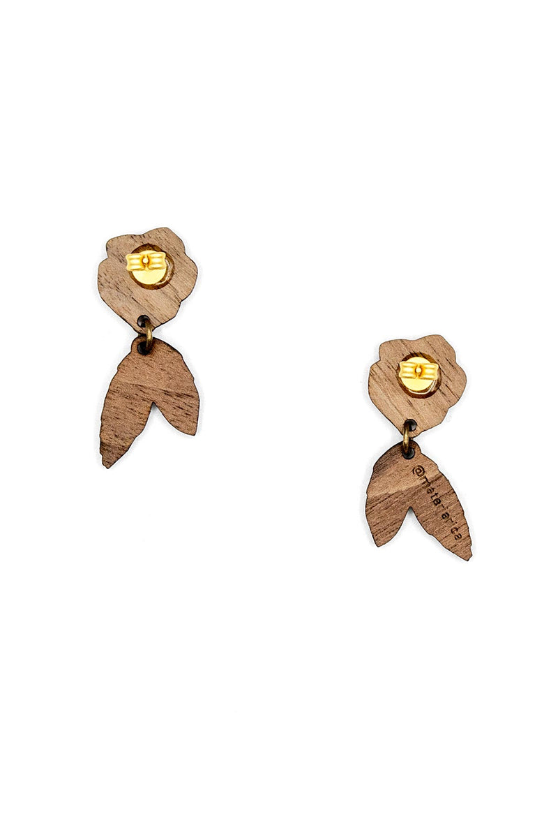 Materia Rica Red Rose Stud Wooden Earrings