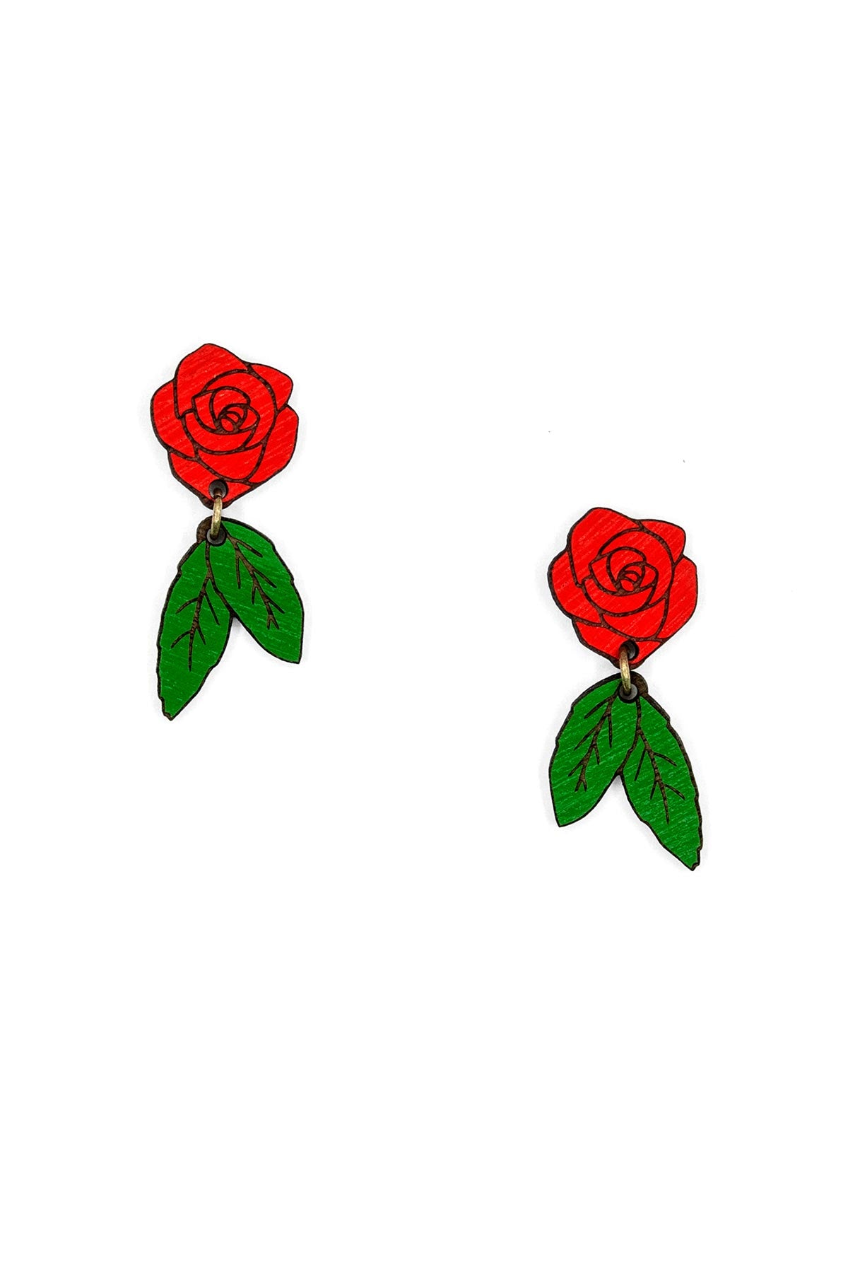 Materia Rica Red Rose Stud Wooden Earrings