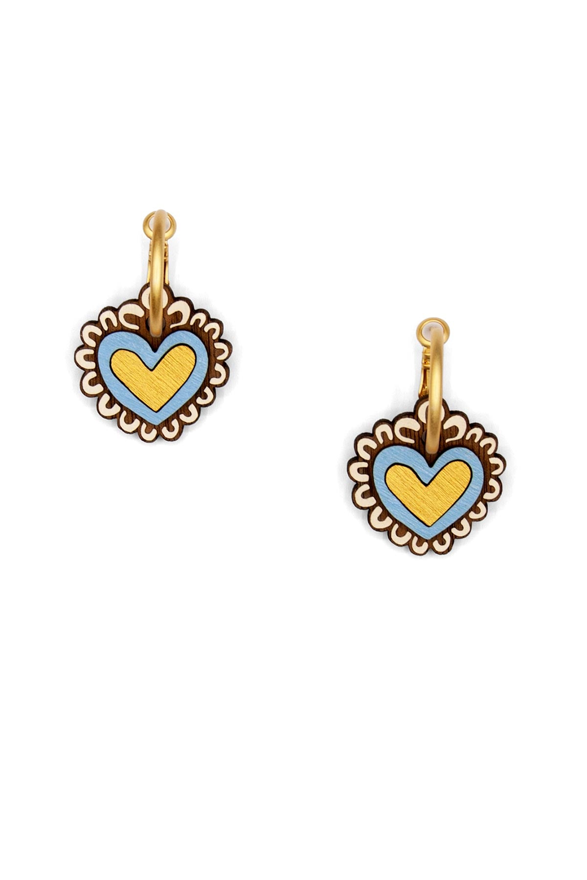 Materia Rica Frida Drop Hoop Wooden Earrings In Blue