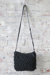 Dark Grey Huri Knit Wool Crochet Bobble Cross Body Handbag