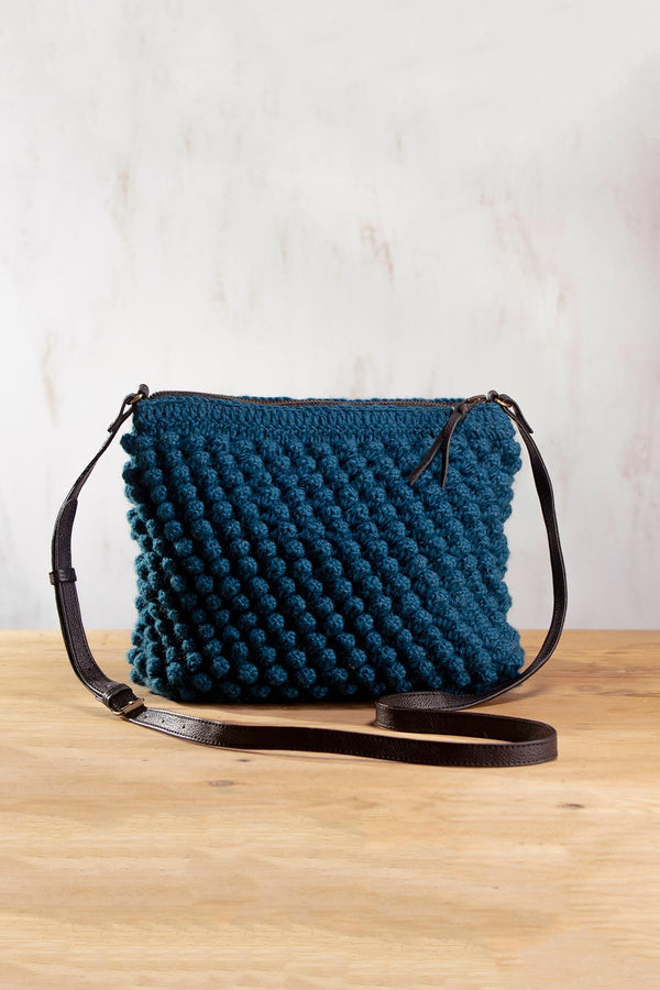 Turquoise Huri Knit Wool Crochet Bobble Cross Body Handbag