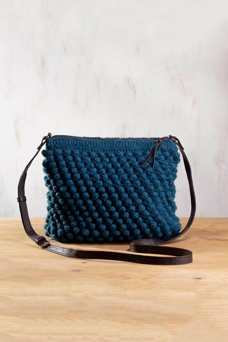 Turquoise Huri Knit Wool Crochet Bobble Cross Body Handbag