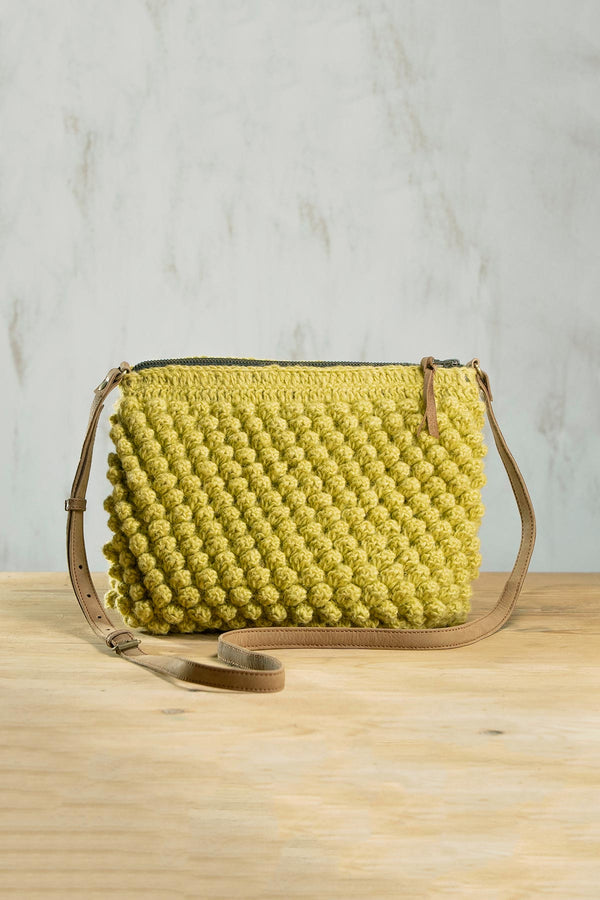 Lemon Yellow Huri Knit Wool Crochet Bobble Cross Body Handbag