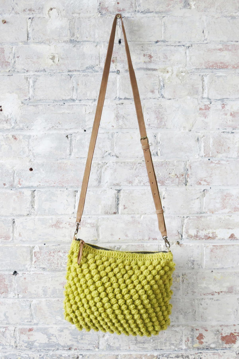 Lemon Yellow Huri Knit Wool Crochet Bobble Cross Body Handbag