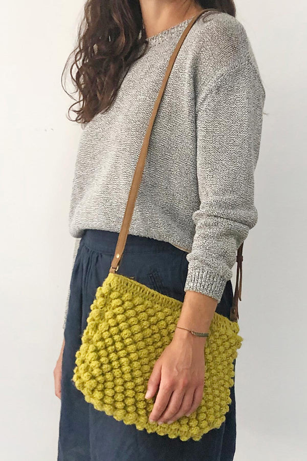 Lemon Yellow Huri Knit Wool Crochet Bobble Cross Body Handbag