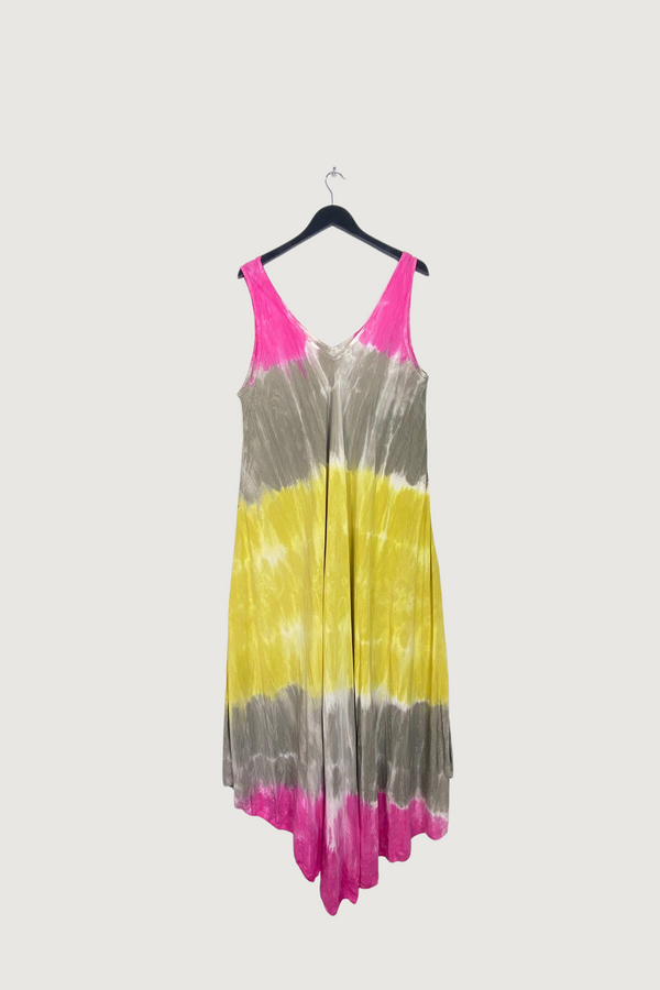 Mia Strada Ombre Tye-Dye Cotton Maxi Dress In Pink Stone Yellow