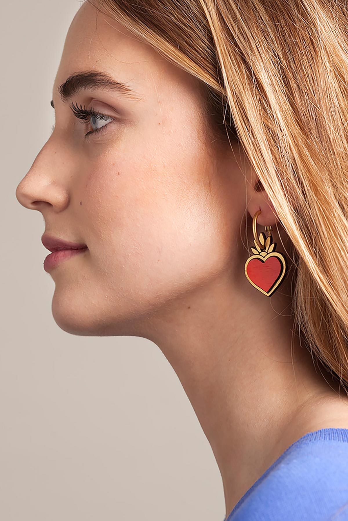 Materia Rica Corazones Drop Hoop Wooden Earrings