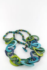 Natural Jewellery Chunky Statement Necklace Vegetable Ivory Green and Blue Tones
