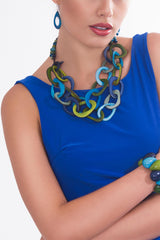 Natural Jewellery Chunky Statement Necklace Vegetable Ivory Green and Blue Tones