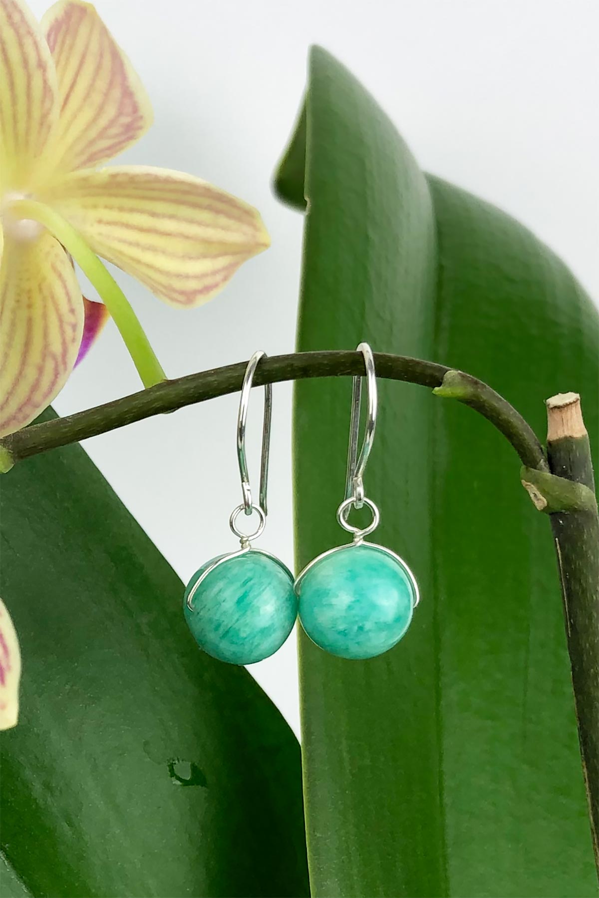 Amazonite Natural Gemstone Handmade Drop Hook Sterling Silver Earrings