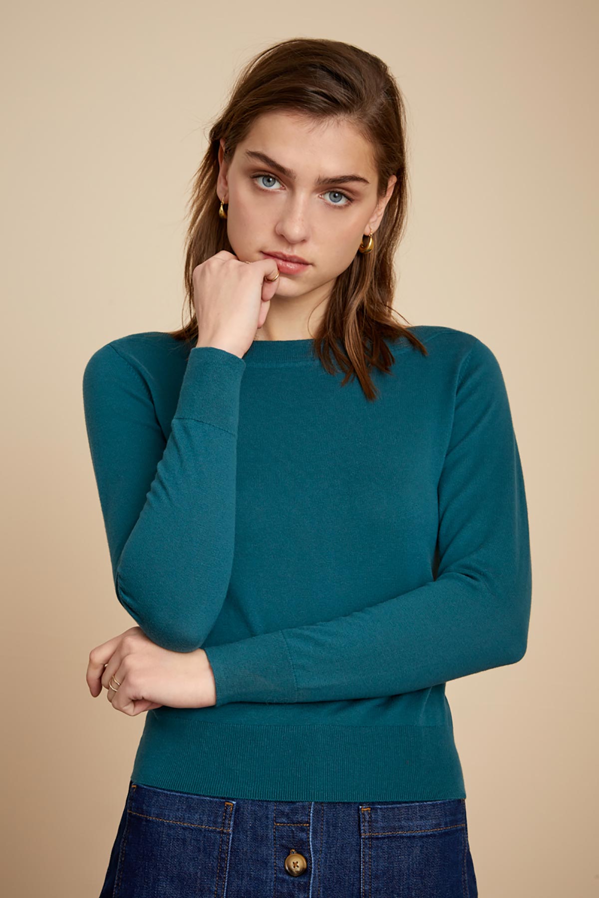 Audrey Long Sleeve Organic Cottonclub Green Top | Occasion Party Tops