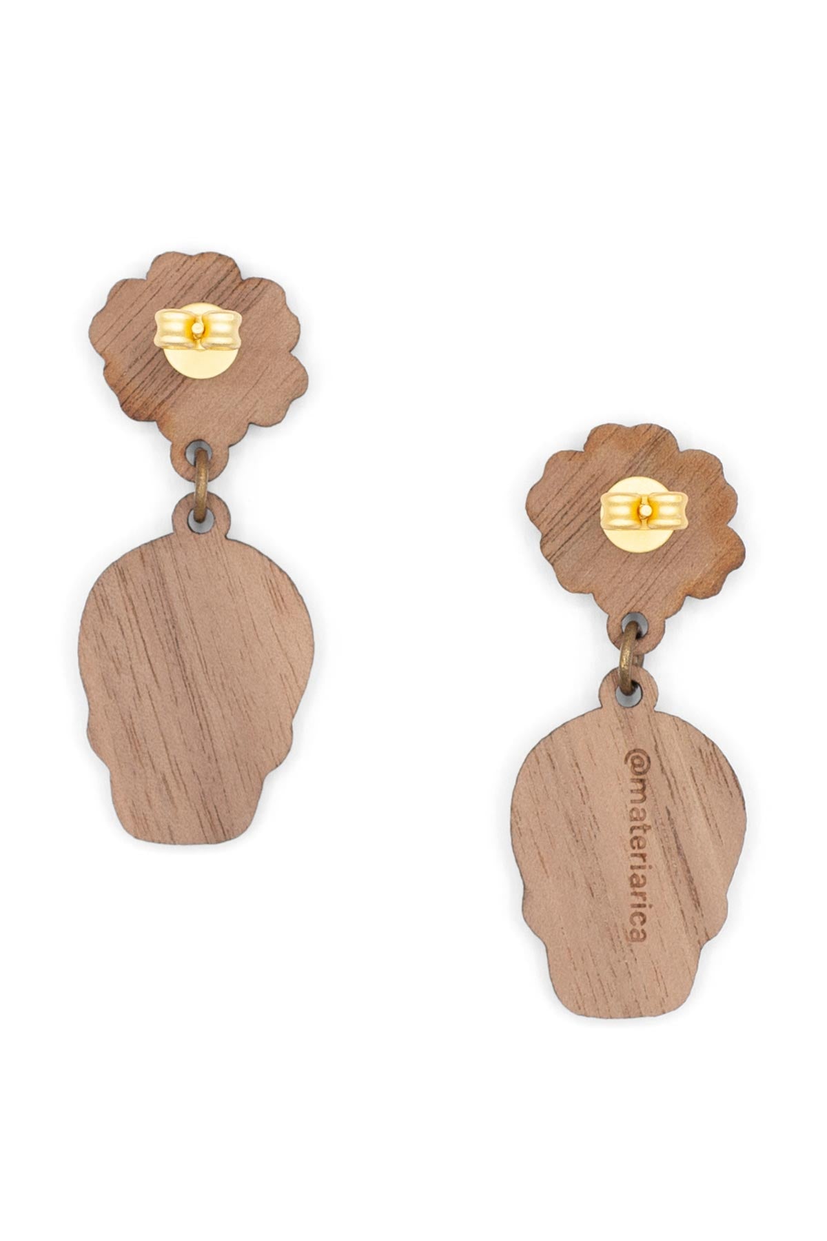 Materia Rica Blooming skull Stud Wooden Earrings