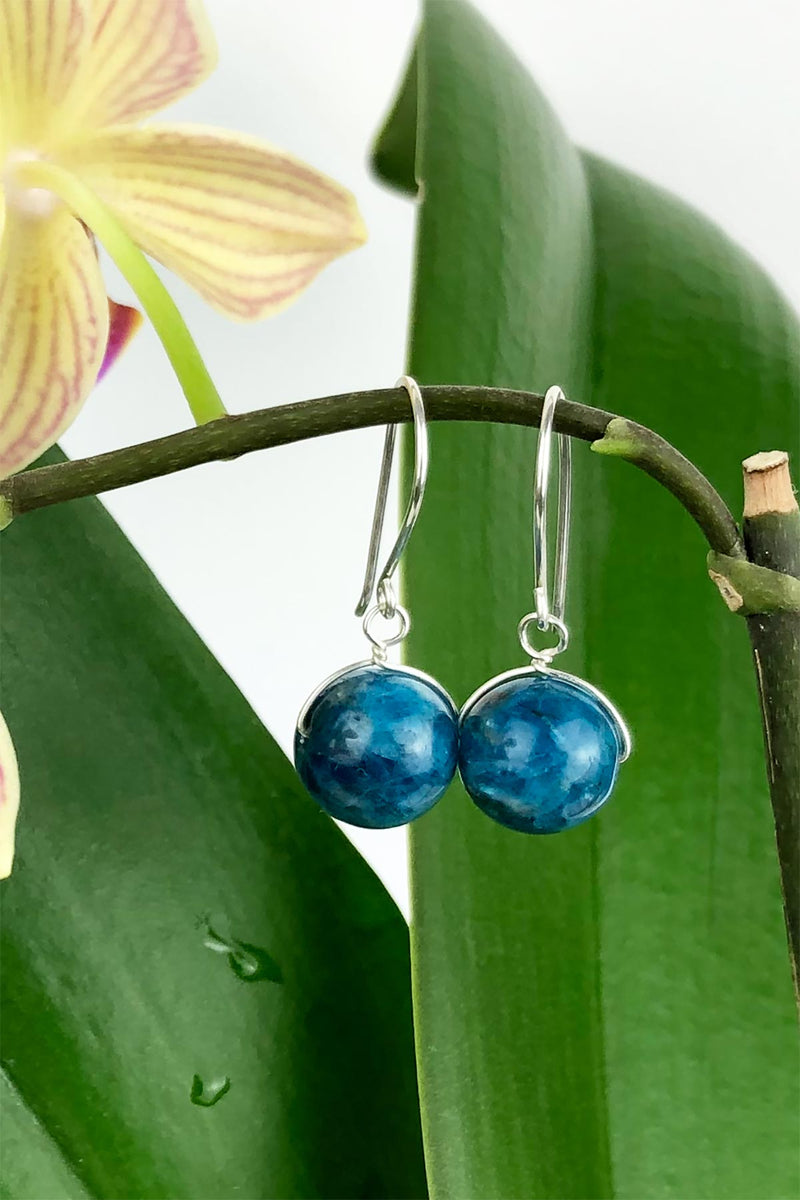 Blue Apatite Natural Gemstone Handmade Drop Sterling Silver Earrings