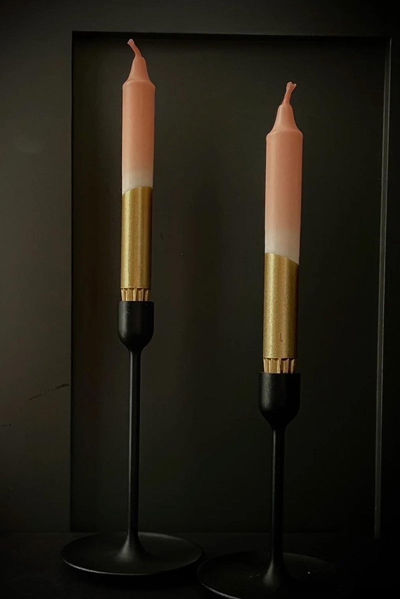 The Singing Rabbit Blush Pink + Gold Hand Dip Dyed Dinner Candles