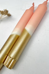 The Singing Rabbit Blush Pink + Gold Hand Dip Dyed Dinner Candles