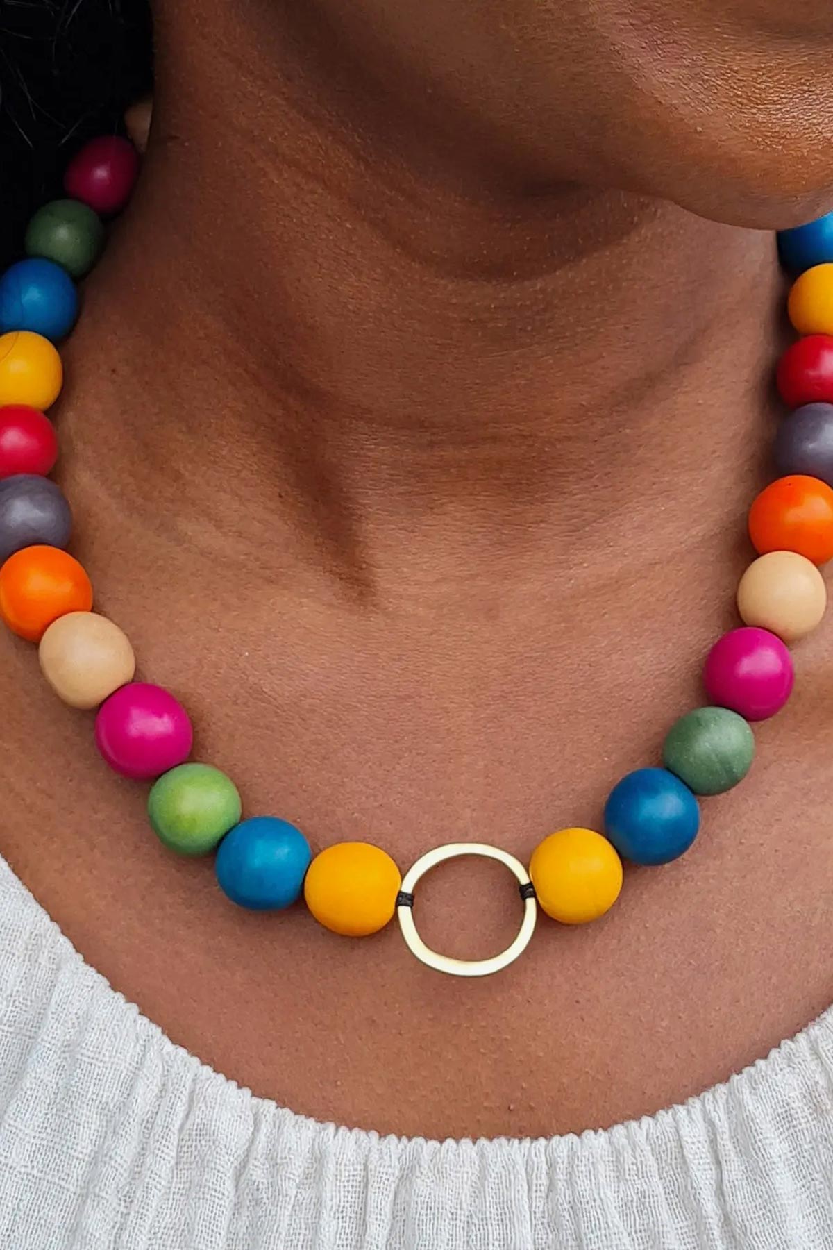 Pretty Pink Eco-Jewellery Bola Argola Brass Tagua Necklace In Multi