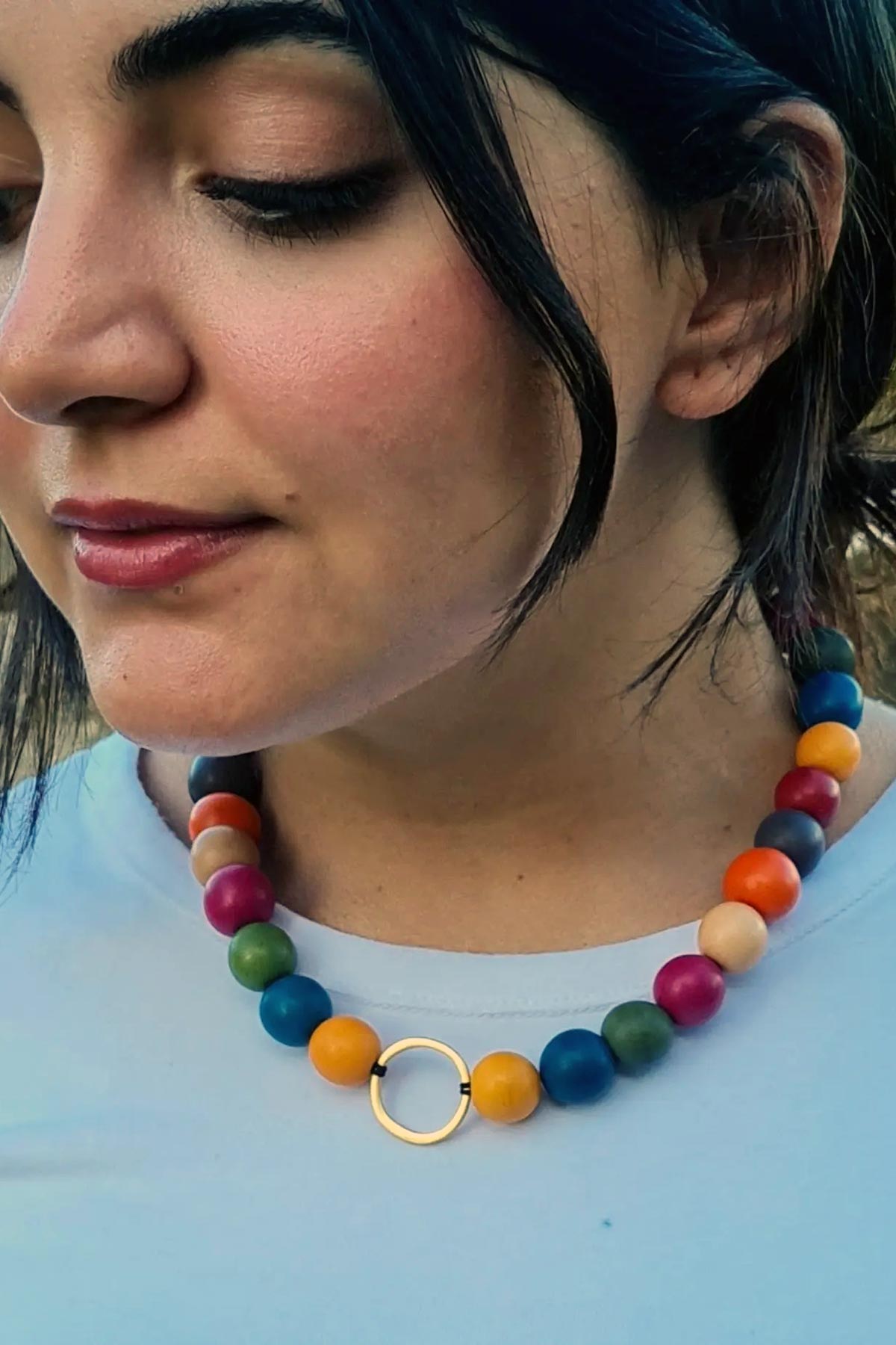 Pretty Pink Eco-Jewellery Bola Argola Brass Tagua Necklace In Multi