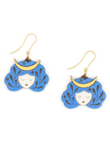 Blue Zodiac Capricorn Drop Hook Wooden Earrings Materia Rica
