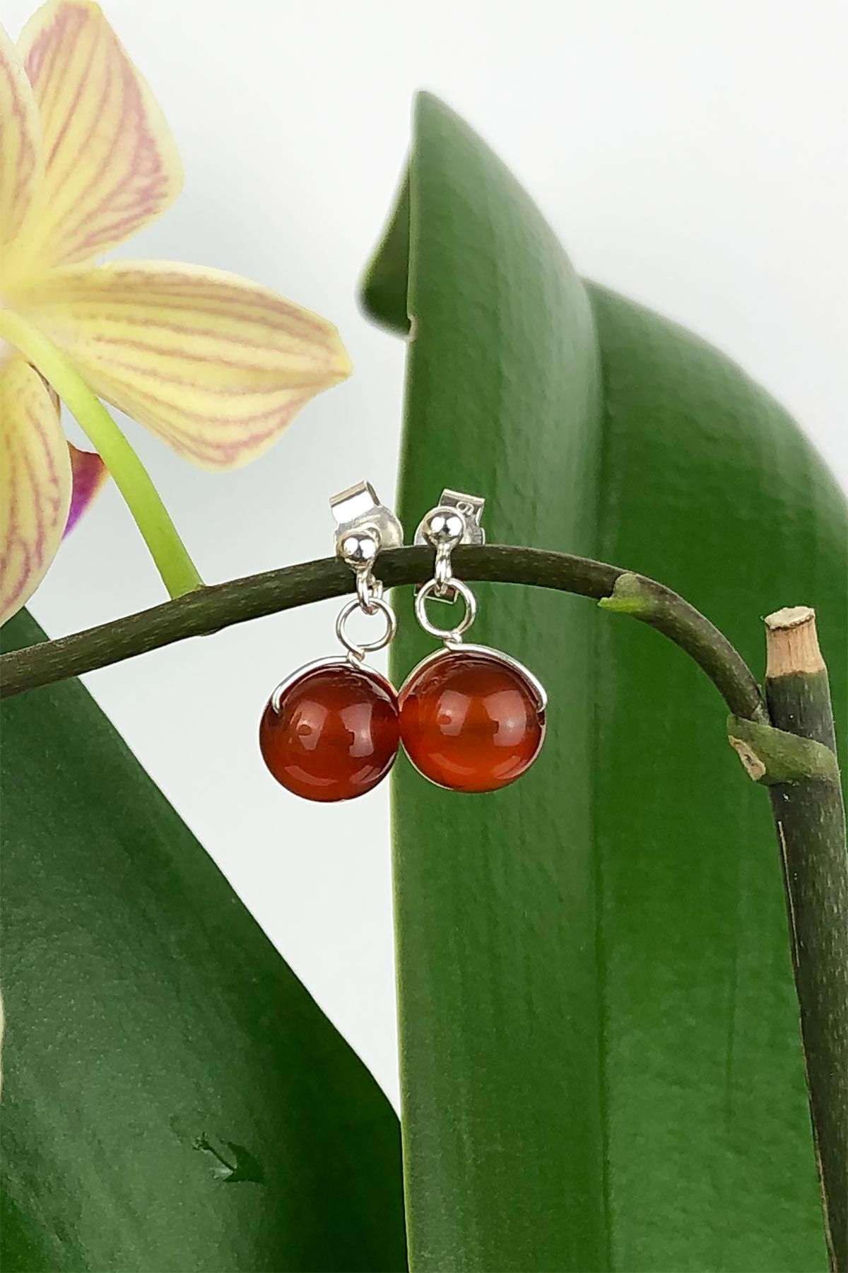 Carnelian Natural Gemstone Handmade Stud Drop Sterling Silver Earrings