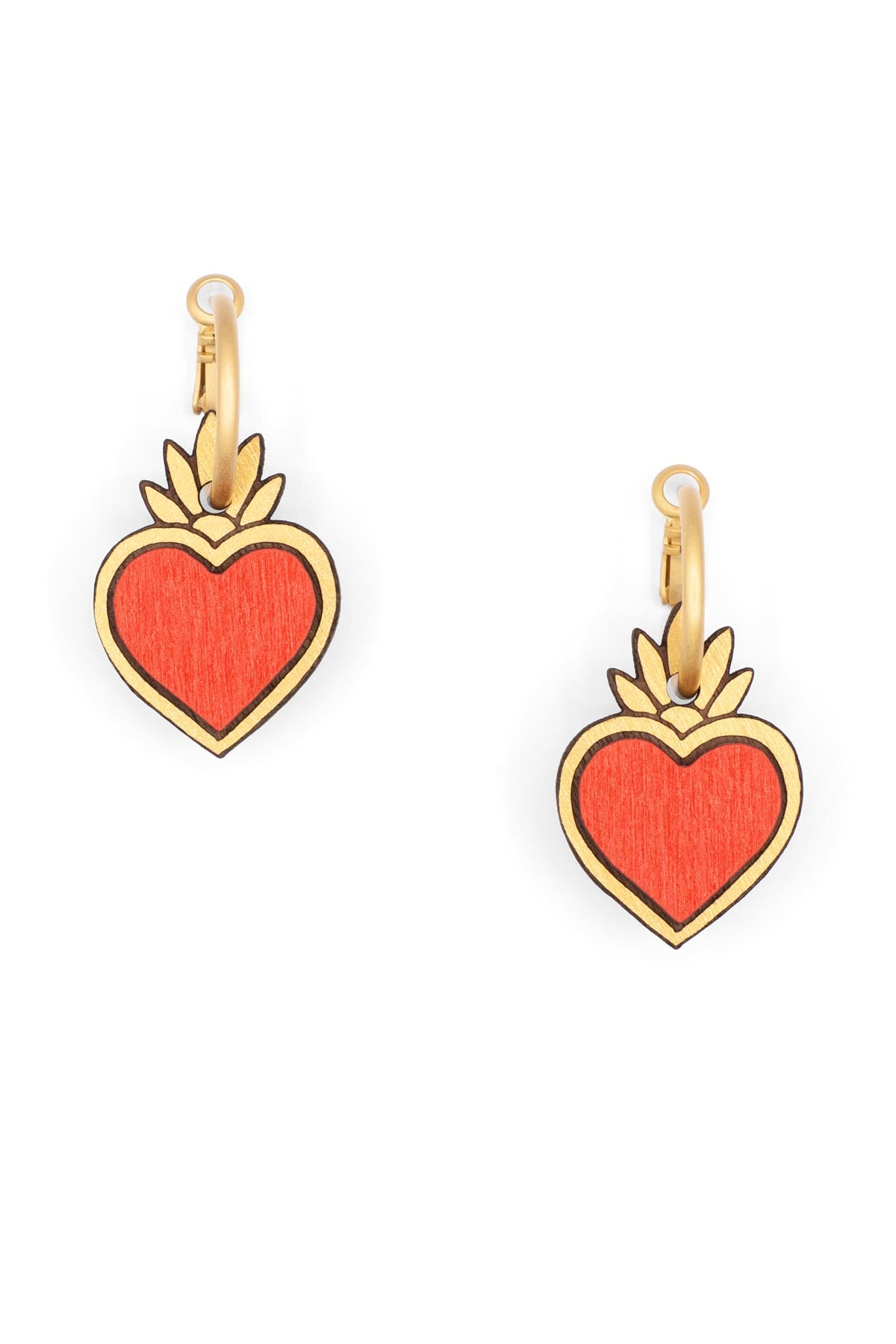 Materia Rica Corazones Drop Hoop Wooden Earrings