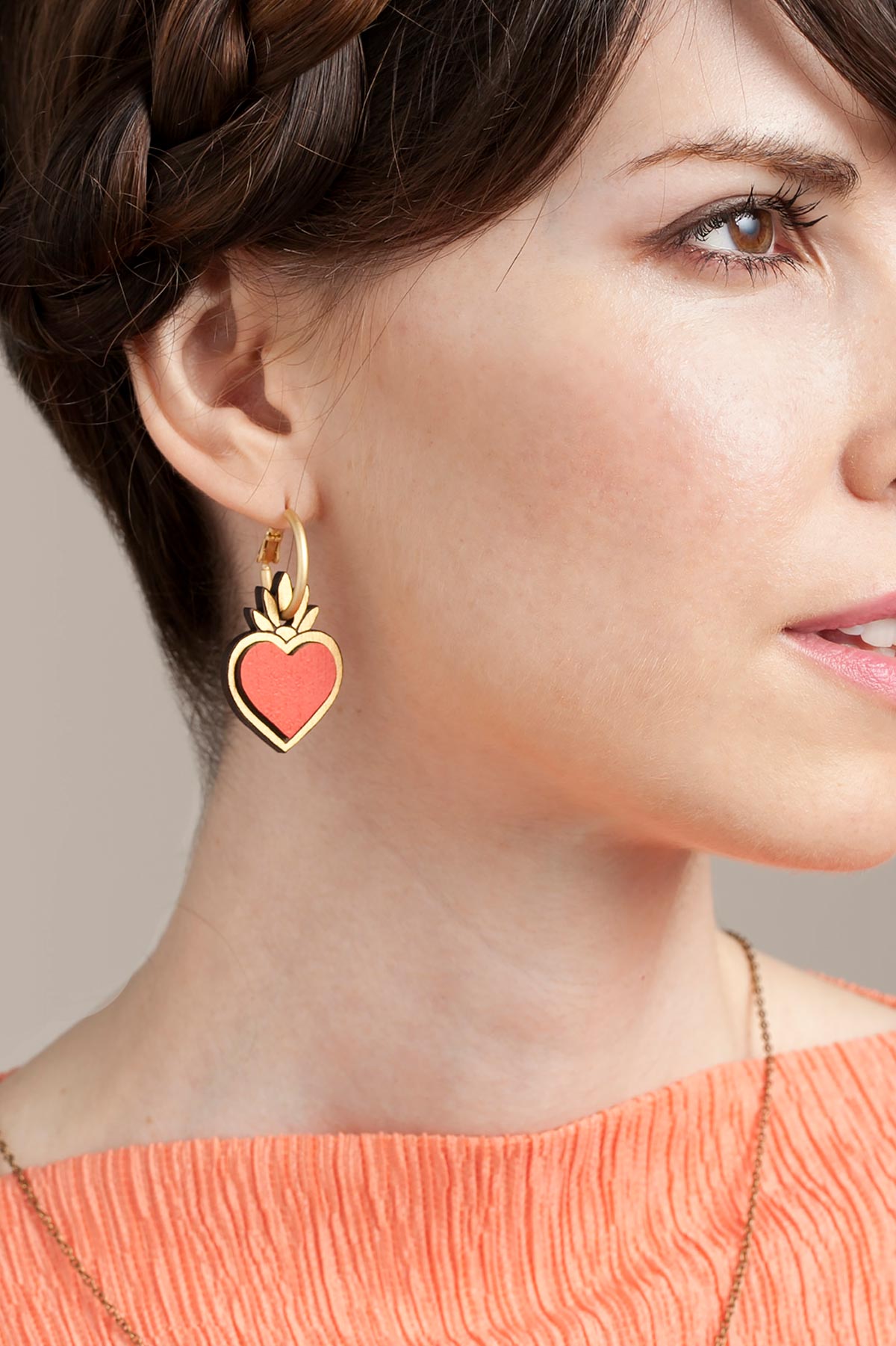Materia Rica Corazones Drop Hoop Wooden Earrings