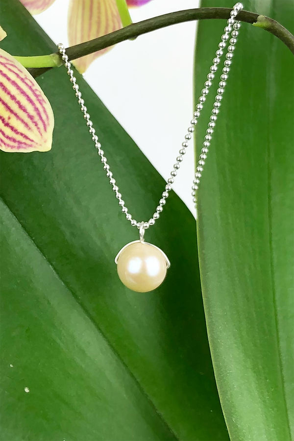 Cream Pearl Pendant Sterling Silver Necklace Natural Gemstones Handmade