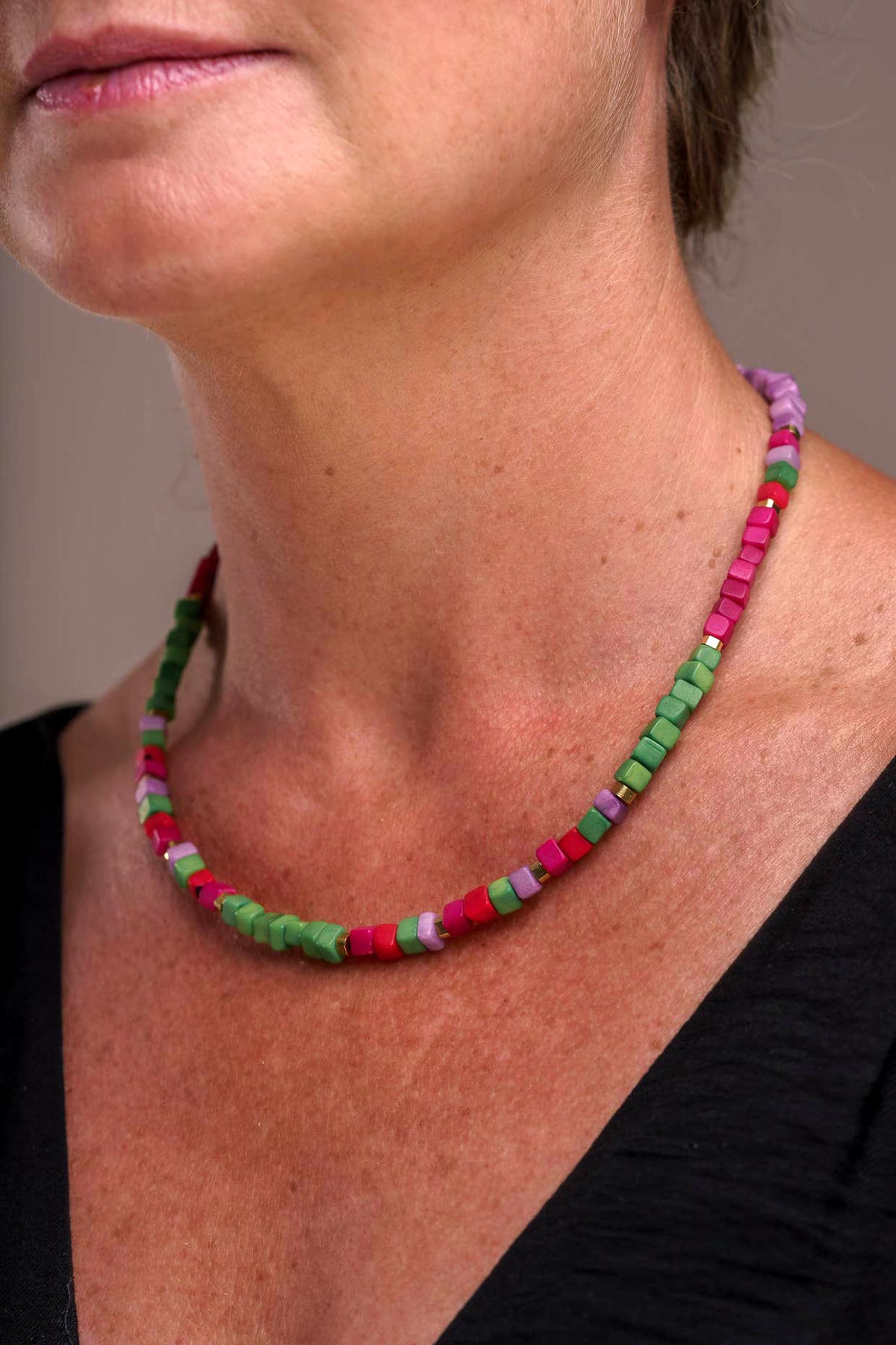Fucshia Lime Mix Dengo Tagua Necklace