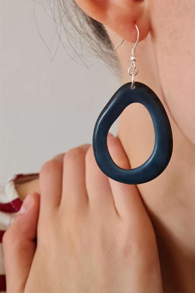 Pretty Pink Eco-Jewellery Denim Blue Loop Tagua Nut Earring