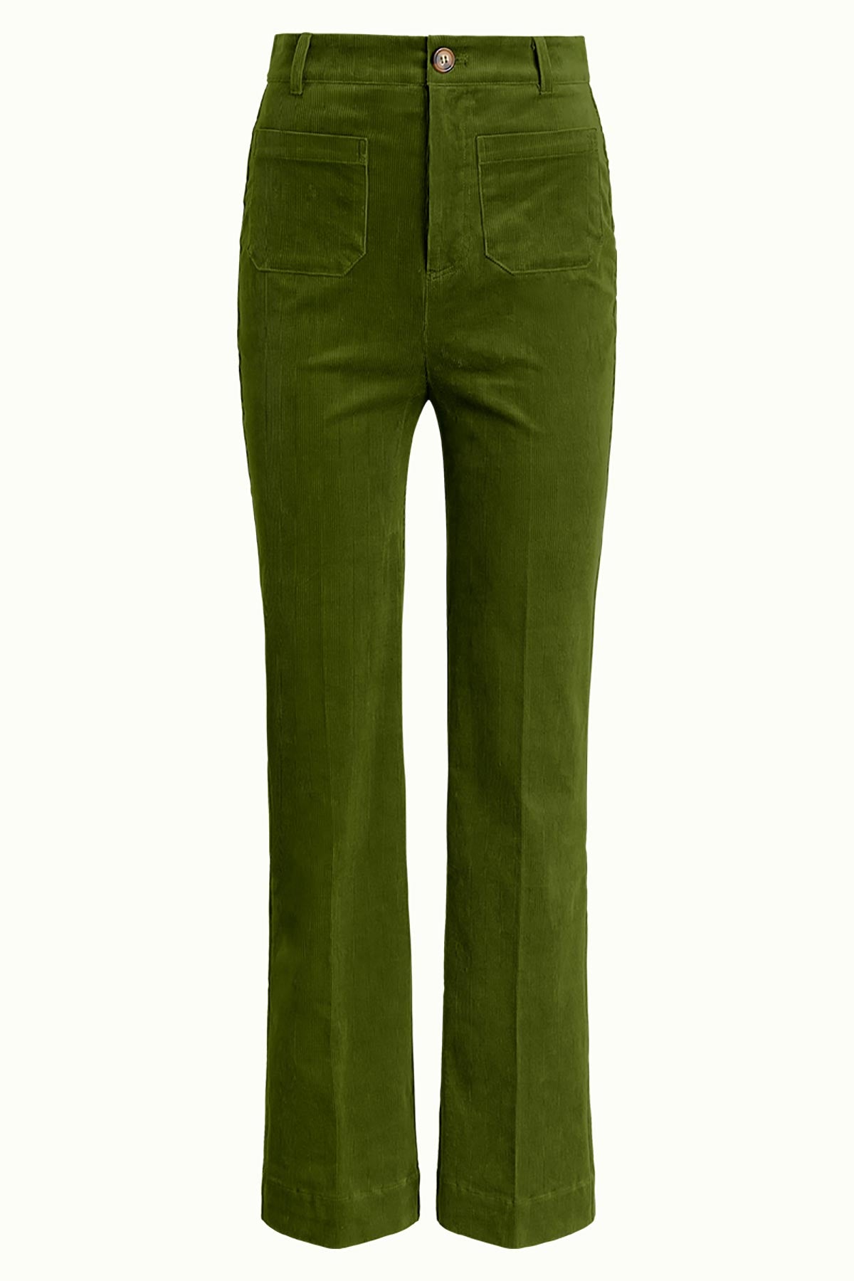 Wide Leg Corduroy Trousers with Pockets King Louie | Olive Green