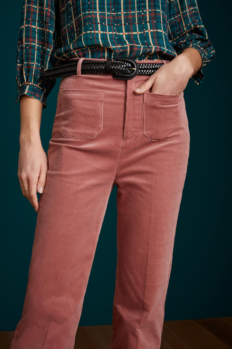Wide Leg Corduroy Trousers with Pockets King Louie | Primrose Pink