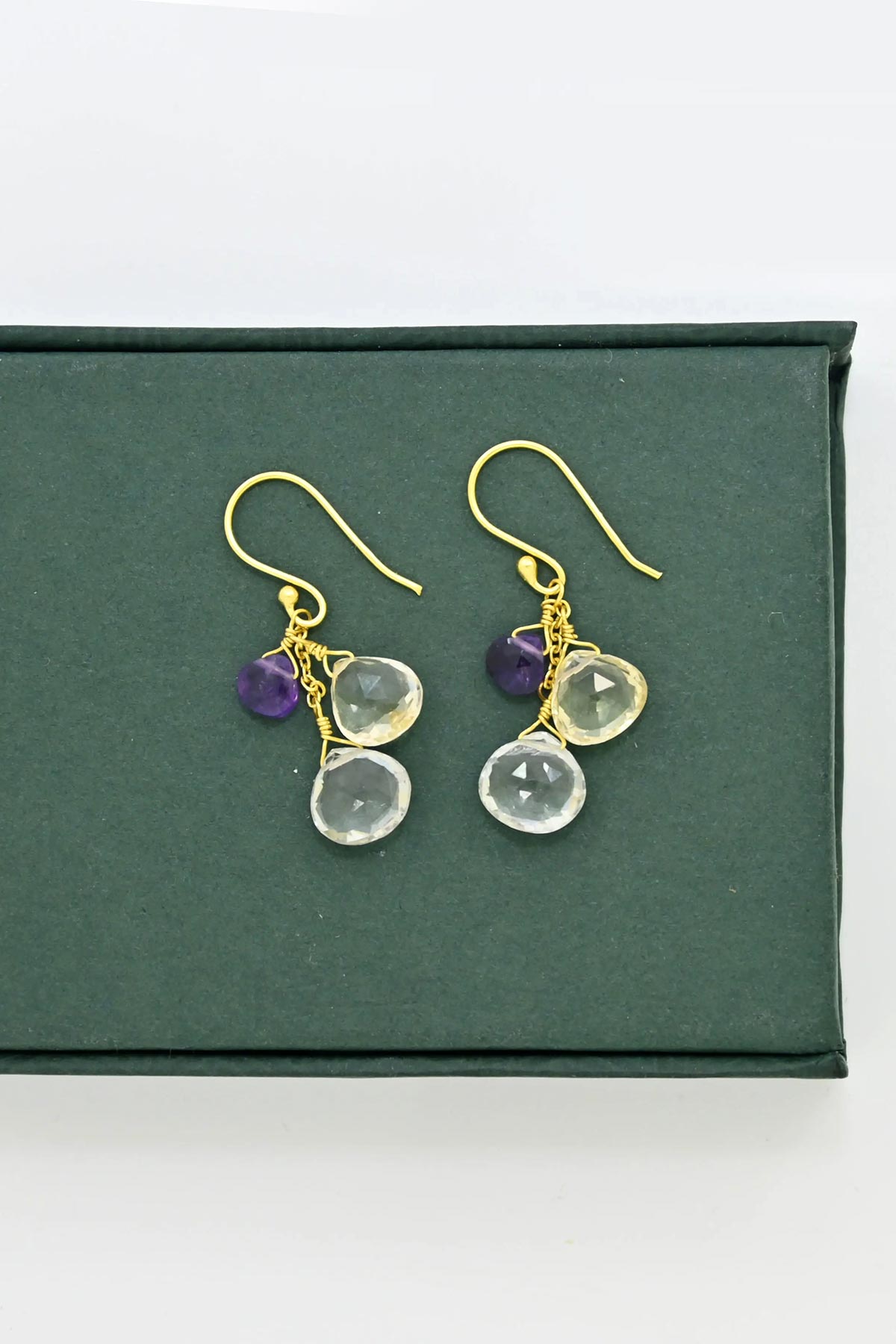 Schmuckoo Green and Purple Amethyst & Citrine Droplet Hook Earrings